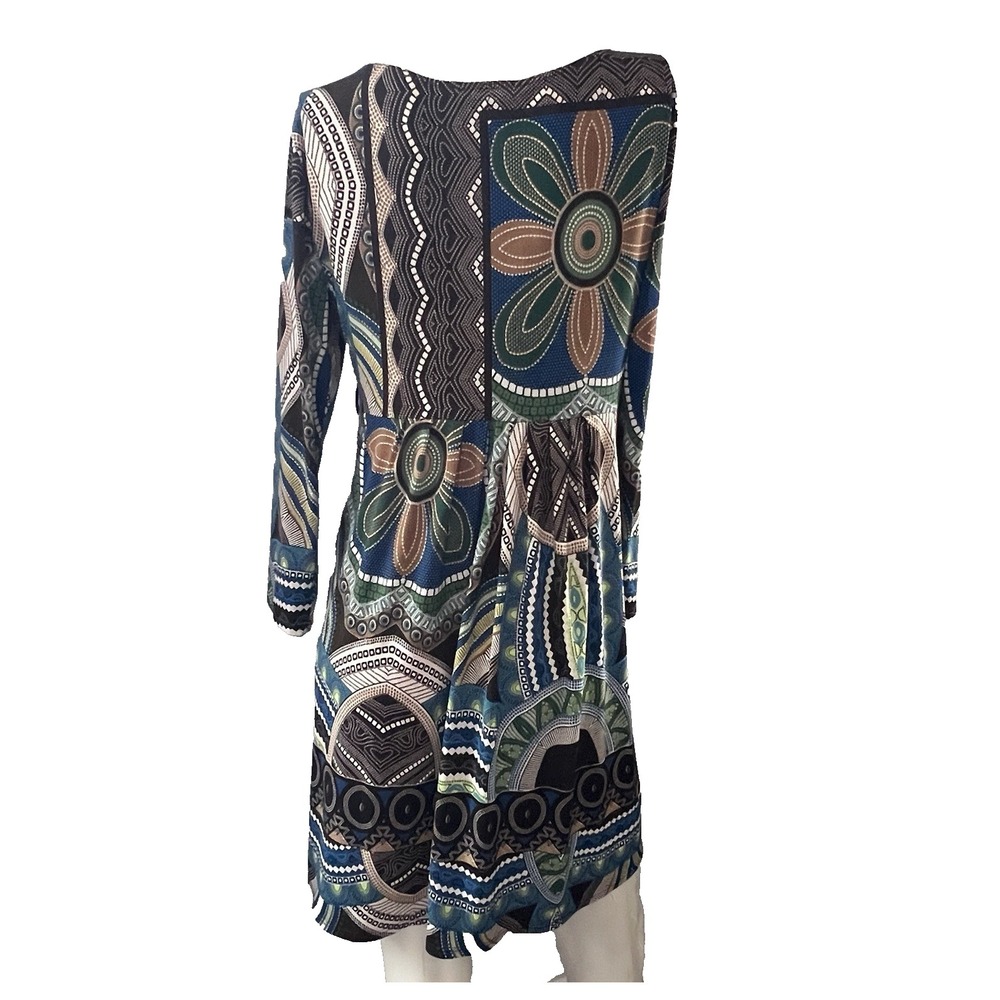 Sunny Leigh Dress Womens L Multicolor Geometric Floral Empire Waist Long Sleeve - Picture 3 of 10